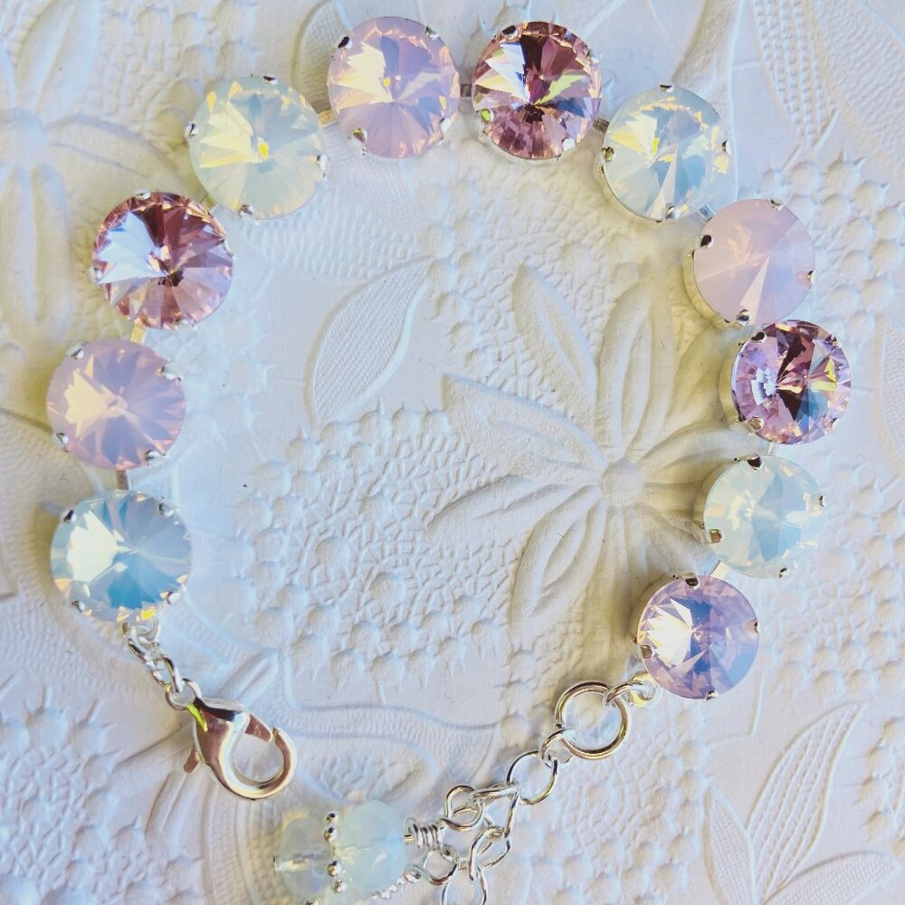Pink Light Pink Opal Rivoli Austrian Crystal Bracelet Bridesmaid Wedding Mother